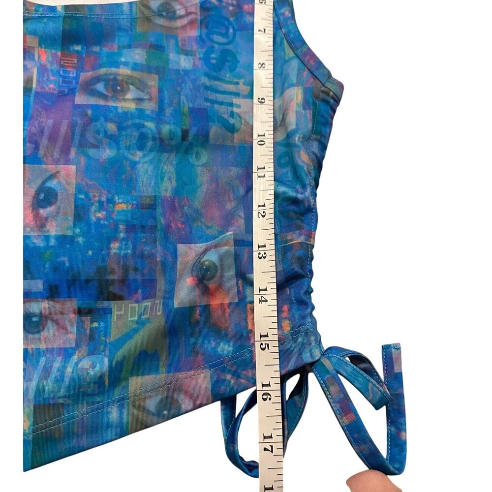 The Ragged Priest Digital Eye Print Cut Out Tank Top Blue Grunge Crop Top, 8 - Picture 6 of 8